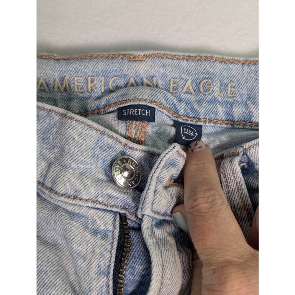 American Eagle Stretch Straight Leg Blue Jeans Distressed Size 00 - Picture 2 of 9